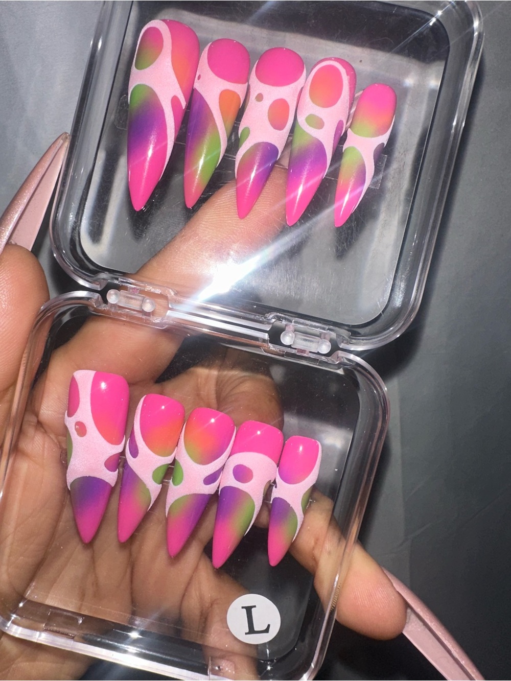 Bright Pink Multicolor Stiletto Press-On Nails with Gradient Accents